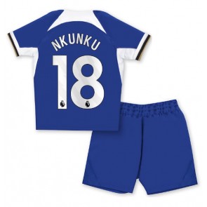 Chelsea Christopher Nkunku #18 Hjemmebanesæt Børn 2023-24 Kort ærmer (+ korte bukser)